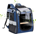 Petsfit Bird Carrier with Anti-Pecking Band,Bird Backpack Carrier with 2 Level Height to Adjust Standing Perch and Shade Cover Blue