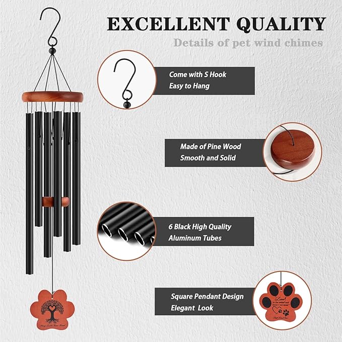 Pet Memorial Wind Chime, 28" Dog Memorial Gifts for Loss of Dog, Pet Loss Sympathy Bereavement Remembrance Gift