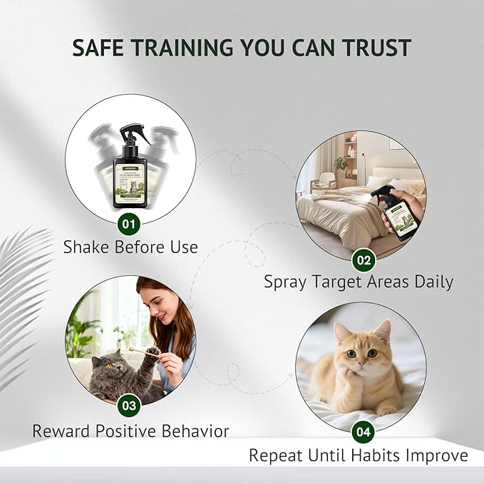 Cat Deterrent Spray for Indoor and Outdoor, 200ml / 6.76 Fl Oz, Cat Scratch Deterrent for Furniture, Sofa, Carpet and Plants, Anti Marking Training Spray with Natural Ingredients