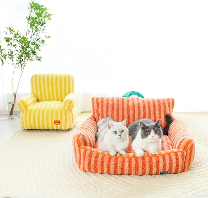 ZEZE Furniture-Style Sofa Pet Bed, Washable Plush Couch Bed with Bolstered Sides & Non-Slip Bottom for Dogs & Cats, Cozy Indoor Bed (Orange, Large)