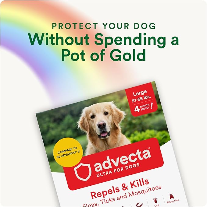 Advecta Ultra Flea and Tick Prevention for Dogs - Large Dog Flea and Tick Treatment & Control - Mosquito Repellent - Fast Acting Waterproof Topical Drops, 4 Month Supply