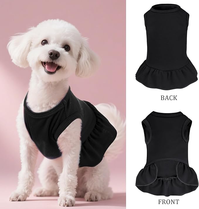 Dog Dresses Cat Skirt Solid Color Dog Clothes Summer Sleeveless Puppy Girl Clothes for Small Pet Dogs Cats (Black, X-Small)