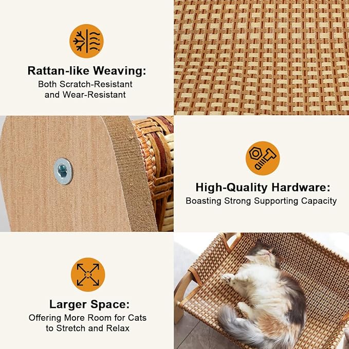 2 in 1 Large Woven Rattan Cat Couch Bed with 19x 14'' Removable Plush Pad Mat, Pet Sofa for Indoor Elevated Cat Beds Suitable for Kitty, Puppy or Small Animal (Supports 33 lbs)