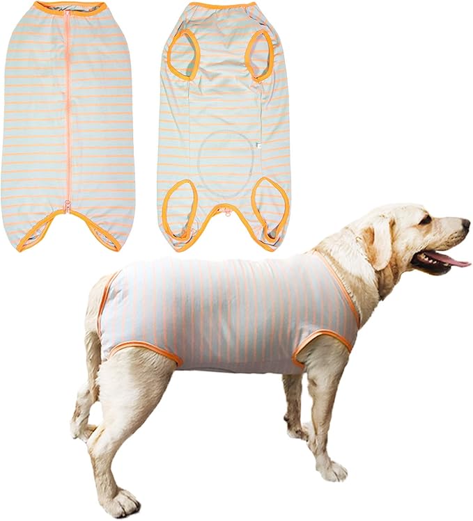 Dog’s Recovery Suit Post Surgery Shirt for Female Male Dog, E-Collar Alternative Wound Protective Clothes (Grey orange-5xl)