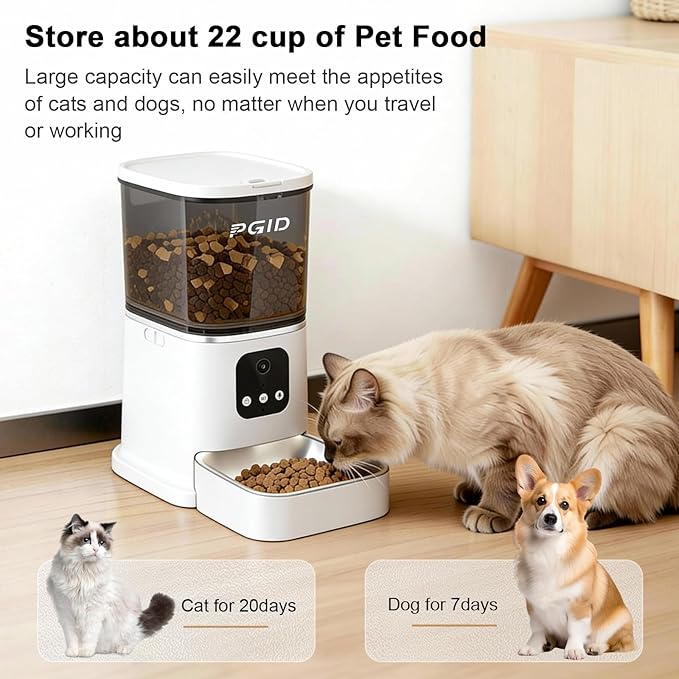 Automatic Cat Feeder, 2.4G WiFi Automatic Dog Food Dispenser，Auto Dog Feeder with APP Control, 5L Timed Auto Cats Food Dispenser w 2-Way Audio for Multiple Pet