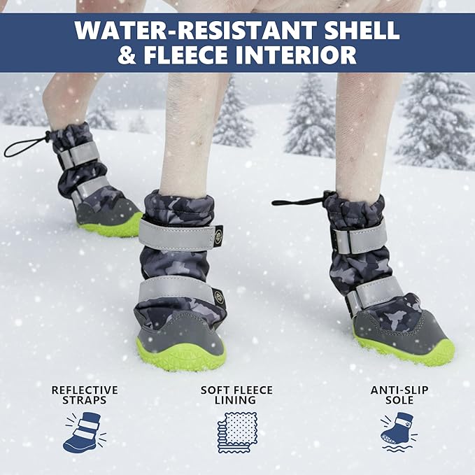 Spark Paws Dog Shoes, Waterproof Dog Boots for Medium to Large Dogs, Non Slip, Breathable Dog Booties and Paw Protectors - 4PCS Doggie Hiking Boots with Reflective Straps, Gray Camo, Size 2