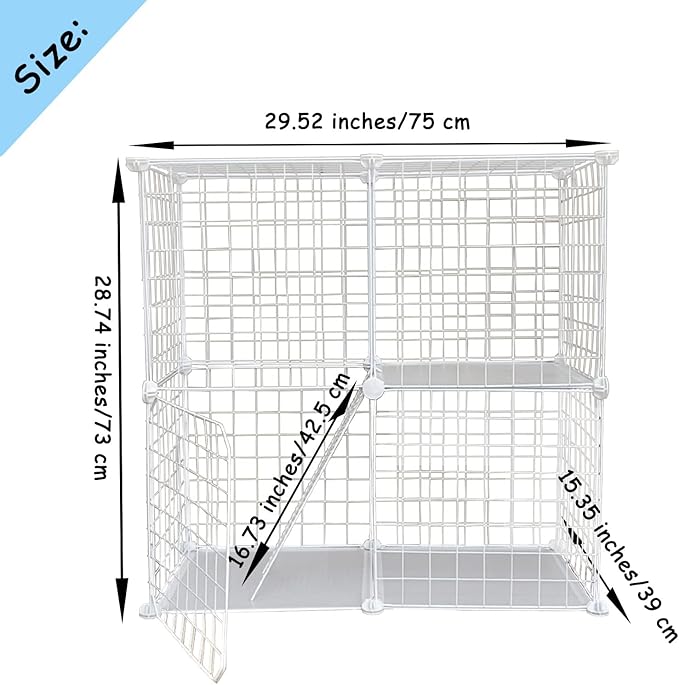 2-Tier DIY Cat Cage,Small Animal Indoor Detachable Metal Cage,Cats Kennels Crate Large Exercise Place Playpen Kitten Enclosure with 2 Doors,29.5x15.3x28.7 Inch White