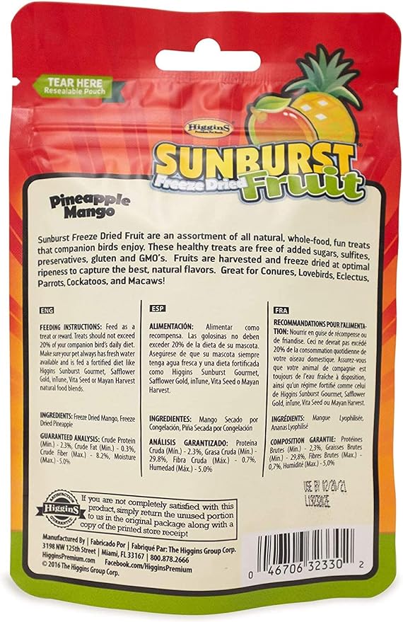 Higgins 3 Pack of Pineapple Mango Bird Treat, 0.5 Ounces Each, for Conures, Parrots and Macaws