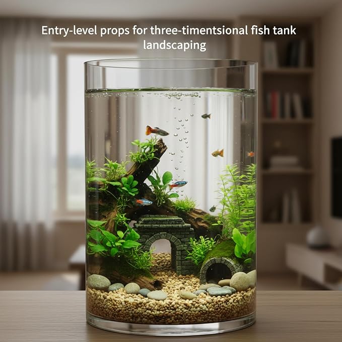 Maxdot 3.2 Gallon Cylindrical Glass Fish Tank Solid Base, 360° Full View Desktop Aquarium Starter, Easy to Maintain Small Microfauna for Betta Snails Shrimp Aquatic Planting and Small Plant Terrarium