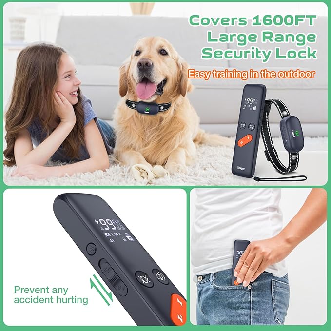 Delupet Dog Shock Collar - Electric Dog Training Collar with Remote 1600FT, Rechargeable E-Collar Waterproof Collars with 3 Training Modes, Security Lock for All Breeds, Sizes (Blue