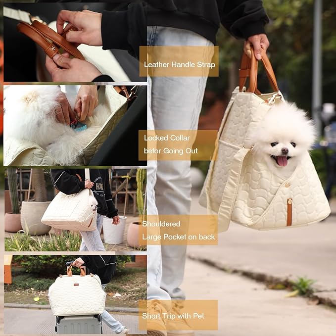 Small Dog Purse Puppies Car Safety Seat,Dual USE,Cat Bags Pets Kennel,Cream Color,Trained Pets Handbag Outdoor Woman Style(Gream Color)