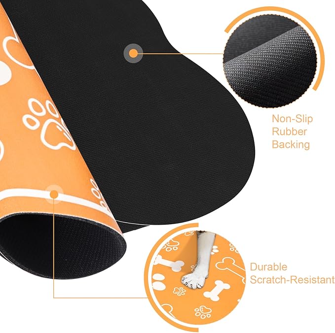 Dog Cat Mat for Food and Water,Rapid Absorbent Pet Feeding Mat, Bone Shaped Dog Placemat Bowl Mat with Rubber Backing,No Stains Pet Food Mats Indoor, Pet Accessories Supplies,Orange 16"×24"