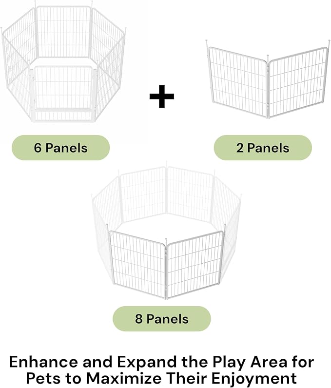 SunsGrove Indoor Dog Playpen, 32 Inch 2 Panels Play Pen for Small and Medium Dogs, Easy Setup Anti-Rust Pet Fence, White