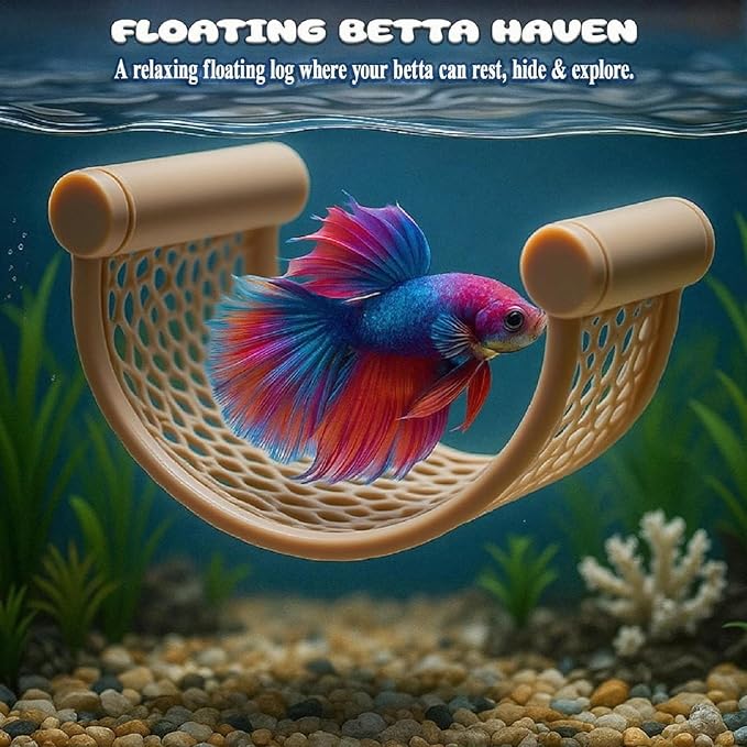 Natural Wood Betta Hammock - Floating Resting Log for Bettas, Shrimp & Nano Fish - Aquarium Hideout, Fish Tank Decor, Aquatic Perch for Small Tanks