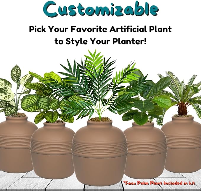 Good Pet Stuff Hidden Litter Box Planter, Decorative Cat Litter Enclosure with Carbon Filter, Artificial Plant, Easy Clean, Improved Design, Round Style, Base Kit, Chestnut Brown