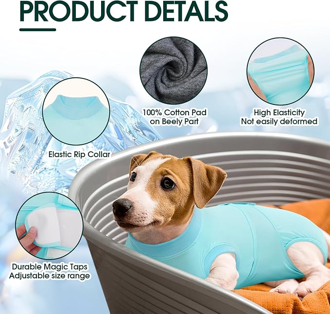 Kuoser Dog Recovery Suit for Dogs After Surgery, Soft Dog Surgical Onesie for Female Male Dogs Spay Neuter, Anti-Licking Pet Bodysuit for Abdominal Wounds, Skin Disease, E-Collar Alternative, Blue 2XL