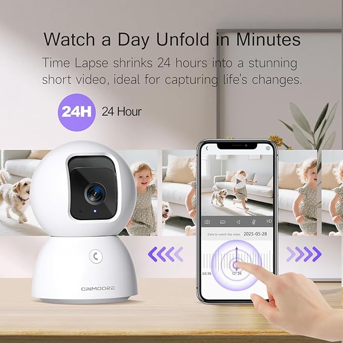 3K 5G Wi-Fi Security Camera Indoor, Backup Battery for Power Outage Protection, Free AI Tracking Facial ID, 5MP Pet/Dog Camera w/ Speaker & Phone App, PTZ Baby Monitor, 0-Glow Night Vision, 2-Way Talk