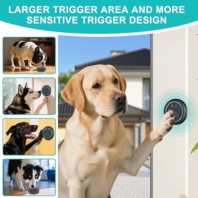 Dog Door Bell for Potty Training, Smart Wireless Doggie Doorbell to Go Outside, 1000 Feet Long Range with IP65 Waterproof Super-Light Touch Button, 60 Melodies & Adjustable Volume (2 Button)