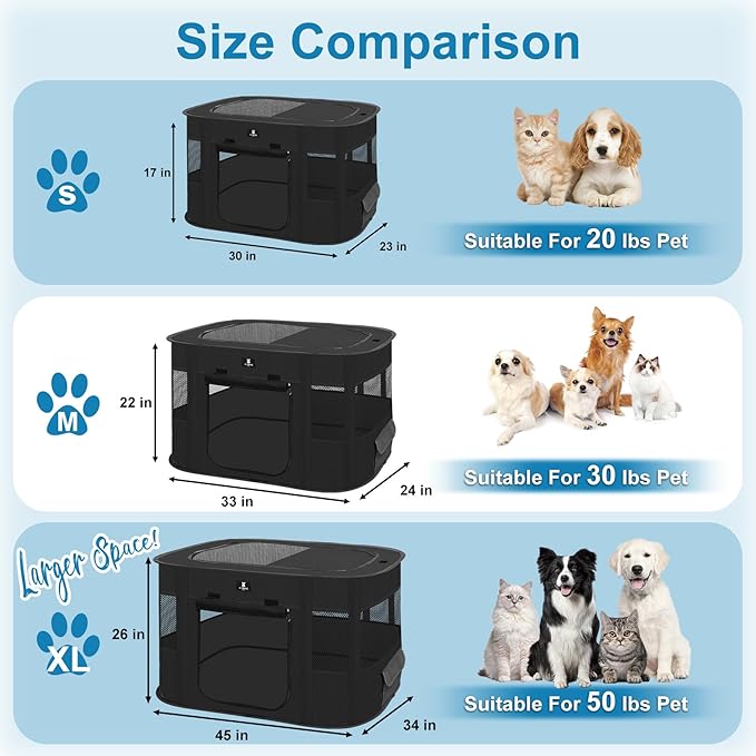X-ZONE PET Dog Playpen, Puppy Cat Play Pen Portable Foldable Indoor/Outdoor Tent Crate Cage, Portable Pet Crate Large Size Black 45"