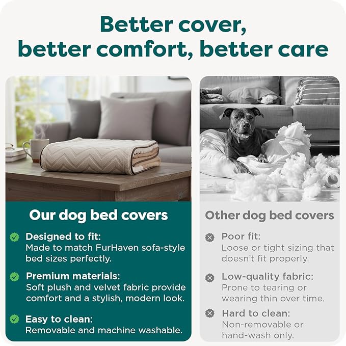 FurHaven Dog Bed Cover Replacement, Sofa-Style Design with Soft, Breathable Fabric for Cozy Comfort, Machine Washable, Jumbo Plus XXL, Plush & Velvet Waves, Brownstone