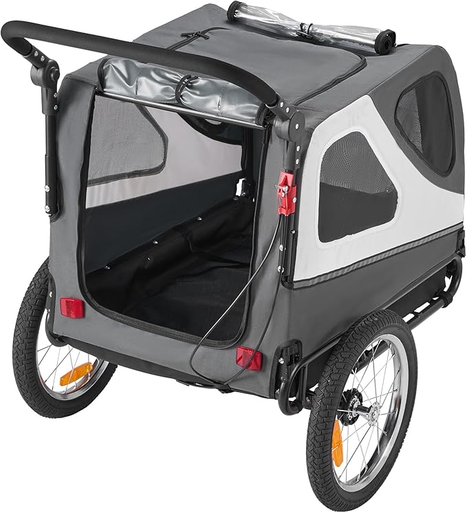 VEVOR Dog Bike Trailer, Supports up to 66/88/100 lbs, 2-in-1 Pet Stroller Cart Bicycle Carrier, Easy Folding Cart Frame with Quick Release Wheels, Universal Bicycle Coupler, Reflectors, Flag