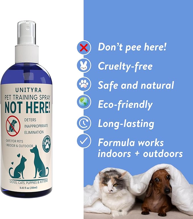 Not Here Spray for Dogs, Cats & puppies– Pet Urine & Chewing Deterrent – Indoor & Outdoor Pee Repellent Spray– Stops Peeing, Pooping – Potty Training & Behavior Corrector for Furniture Carpet & Floors
