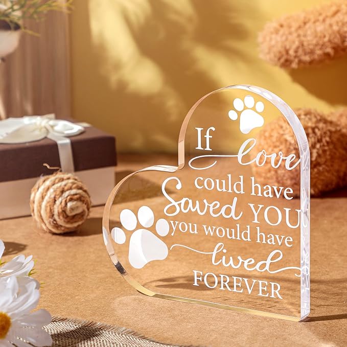 Chunful Pet Memorial Gift Sympathy for Loss Remembrance of Dog Cat Pet Keepsake Memorial Bereavement Crystal Acrylic Heart Decor Condolence Gifts for Loss of Loved One(If Love Could)