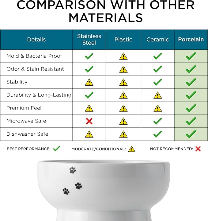 NECOICHI Raised Cat Water Bowl, Elevated, with Measurement Lines, Dishwasher and Microwave Safe (Cat, Extra Tall) White