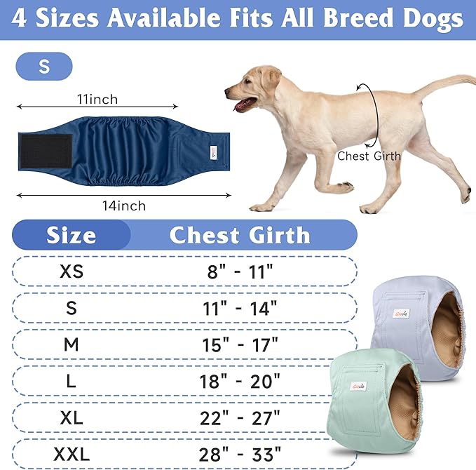 5 Pack Dog Diapers Male Reusable, Premium Belly Bands for Dogs, High Absorbing Male Dog Pee Wraps for Doggie in Incontinence or Excitable Urination Green S