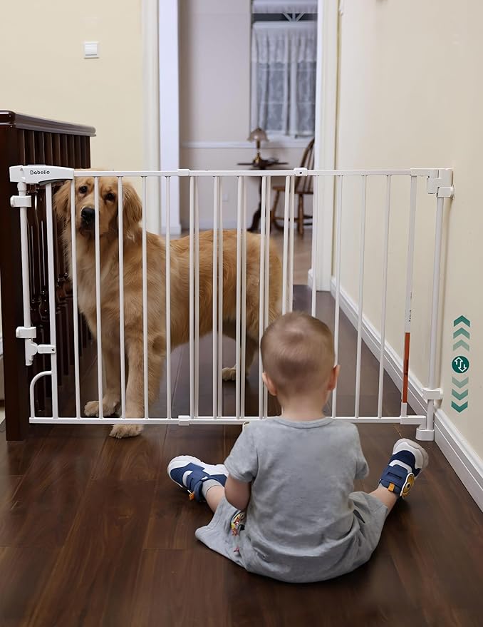 Babelio Removable & No Bottom Bar Baby Gate, 35.5-55" Extra Wide Hardware Mounted (Drill Needed)| Wide Walk-Thru| Auto-Close Safety Dog/Pet Gate for Stairs & Doorways (White, 35.5-55" W, 30" H)