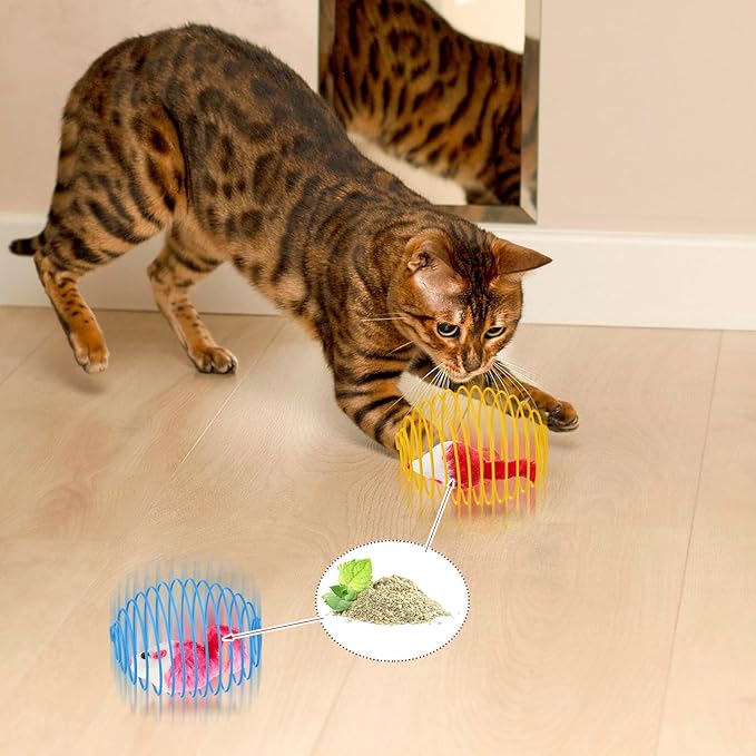 Jecery 5 Pcs Cat Spring Balls Toys Stretchable Rolling Balls Colorful Playful Coils Interactive Action Toy Caged Rats for Kitten Pet Supplies (Catnip Rats,Bright Color)
