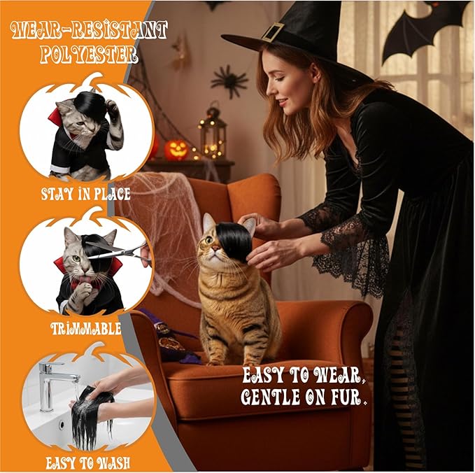 Dog Wig Pet Costumes, Cat Costume Synthetic Accessories Small Dog Headwear for Halloween Christmas Eve Festival Party Decor, Head Wear Apparel Toy (I-Side-Swept Bangs)
