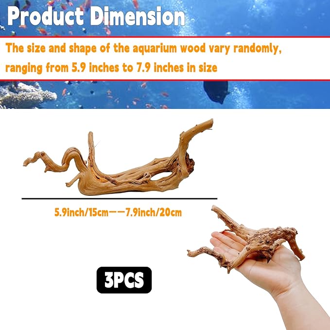 Hamiledyi 6-8in Aquarium Driftwood 3PCS Reptile Spider Wood Assorted Branches Natural Trunk Driftwood Tree Fish Tank Decoration