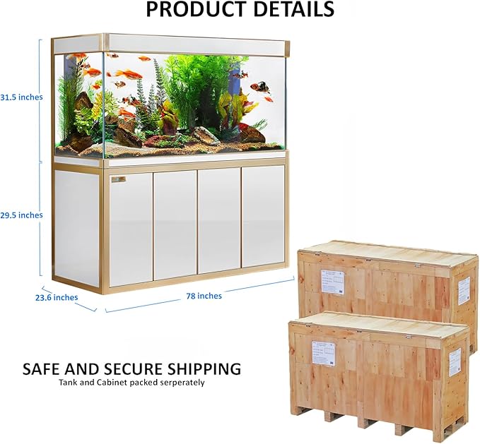 Aqua Dream 250 Gallon, All-in-One Aquarium Fish Tank with Tempered Ultra-Clear Glass, Includes Cabinet Stand, Multi-Chamber Filtration Sump, Filter Media, 1717 GPH Water Pump - White/Gold