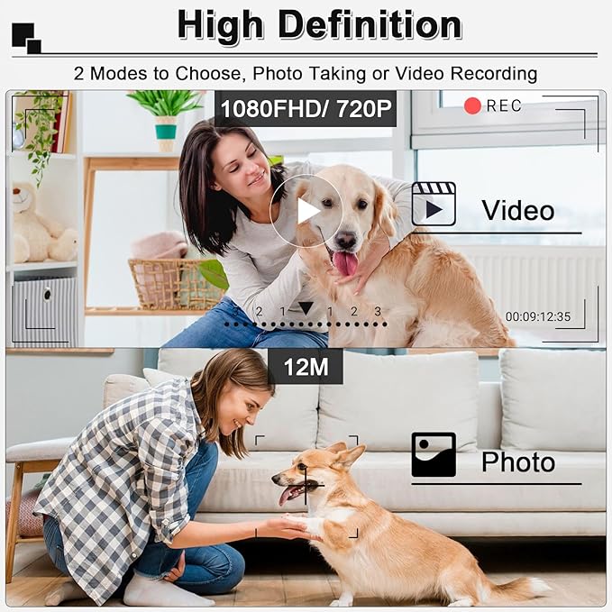 Thumb Body Cam 1080P HD Video Recorder Pet Camera Collar with Wireless Charging Dock – Mini Action Sports Cam, Motion Detection 1.47'' Screen Magnetic Mount Small POV Camcorder for Dogs & Cats