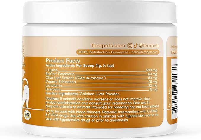 Fera Pets Lysine Powder for Cats - Immune Support Supplement with Quercetin & Postbiotics - Promotes Respiratory Health & Normal Inflammatory Response - Helps Maintain Normal Eye Health - 60 Scoops