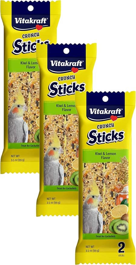 Vitakraft Crunch Sticks Kiwi & Lemon Flavor Bird Treat for Cockatiels (2 Sticks), 3.5 oz (Pack of 3)