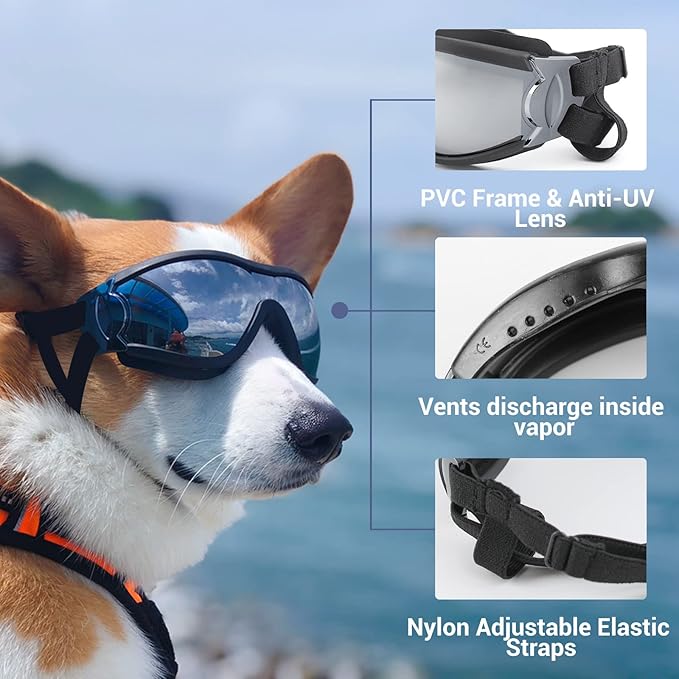 LESYPET Dog Goggles Medium Large Breed, UV Wind Dust Protection Medium Dog Sunglasses Eye Protection, Eye Wear Pet Glasses with Adjustable Strap for Outdoor Riding, Black