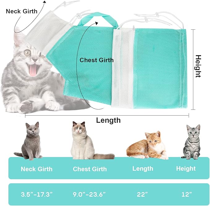 Cat Bathing Bag - Adjustable Cat Washing Net Anti-bite & Anti-Scratch Cat Shower Restraint Bag, Breathable Mesh Cat Grooming Bag for Bath, Nail Trimming & Injection