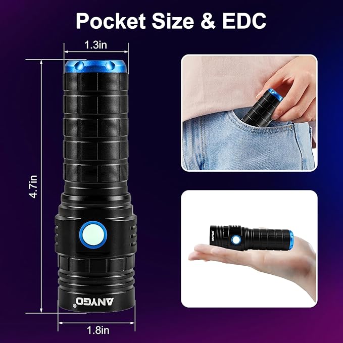 395nm Black Light Flashlight with Filter, High Power Rechargeable UV Flashlight, Bright Black Light for Pet Urine Detection, Bed Bug Detector, Outdoor Jade Exploration & Jade Identification