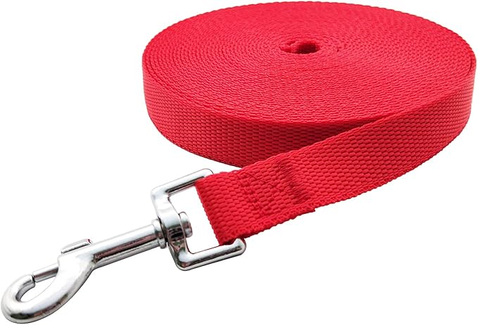 Nylon Training Dog Leash for Small Medium Large Dogs, 15ft 20ft 30ft 50ft Long Leash Dog/Puppy Lead for Obedience Recall Training, Camping (20ft, Red)