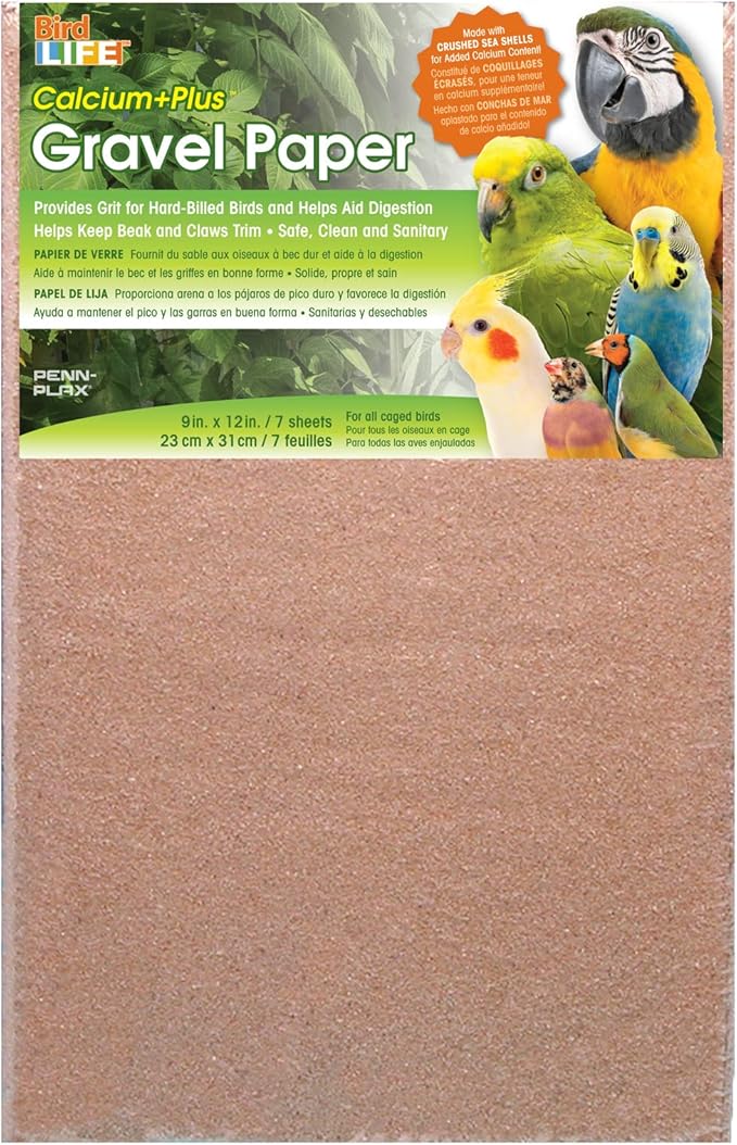 Penn-Plax 7 Pack Gravel Paper for Bird Cage, 9 by 12-Inch | Great for Hard-Billed Birds | Safe, Clean, and Easy for Improved Digestion (BA637)