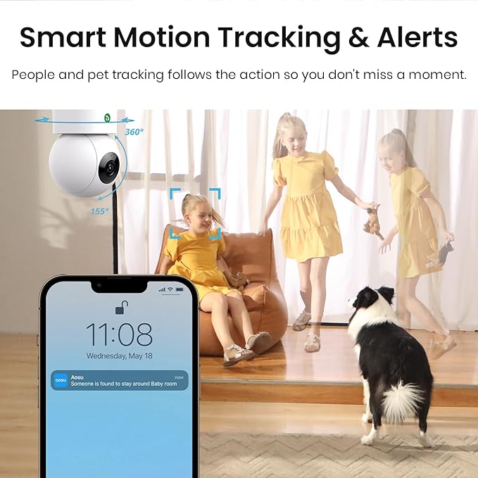 aosu 4MP Security Camera Indoor - 2.5K Baby Monitor Pet Camera 360° for Home Security with 5/2.4 GHz Wi-Fi Router, One-Touch Call, Smart Motion Tracking (2 Pack)