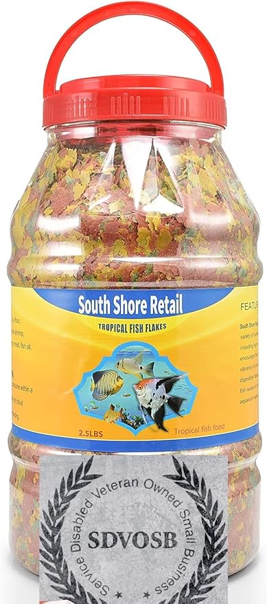 SOUTH SHORE RETAIL, LLC Color Enhancing Tropical Fish Flakes with Spirulina & Shrimp — Premium Whitefish Formula — 2.5lb Bulk Aquarium Fish Food - Veteran Owned Small Business
