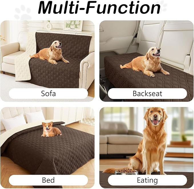 hyha Waterproof Dog Bed Blanket, Soft Pet Blankets, Waterproof Couch Cover for Dogs, Reversible Sofa Covers Washable for Furniture (68x82 Inch, Chocolate/Beige)