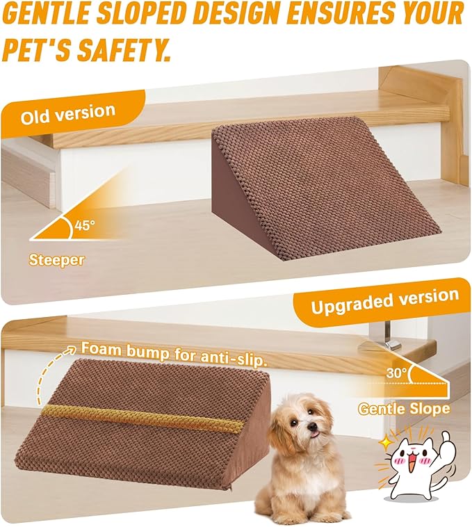 40D Density Foam Dog Ramp with Anti-Slip Bump for Stairs Suits for Small Dogs Cats, Pet Ramp Steps Stairs for Staircase Indoor with Self-Sticky Pads to Fix(6Pack, Brown)