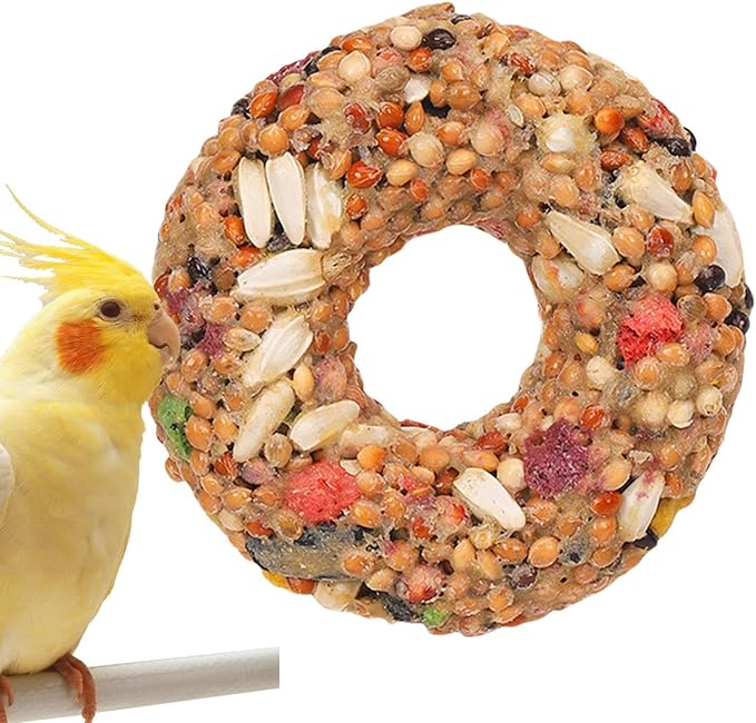 Parakeet Treats - Enrichment Toy, Donut Shaped Grain Teether, Interactive Training Accessory, Foraging Supply | Fun Bird Toys for Lovebirds, Cage Activity, Feeding Entertainment, Daily Play Snack