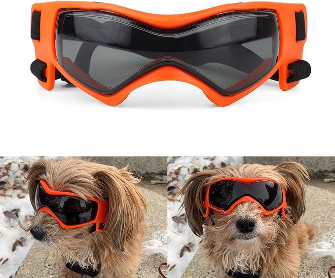 Dog Goggles Medium Breed, Small Dog Sunglasses Anti-UV Goggles for Pet Eyes Protection, Adjustable Straps, Orange M
