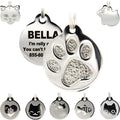 Stainless Steel Cat ID Tags - Engraved Personalized Cat Tags Includes up to 4 Lines of Text with Round Paw Shape