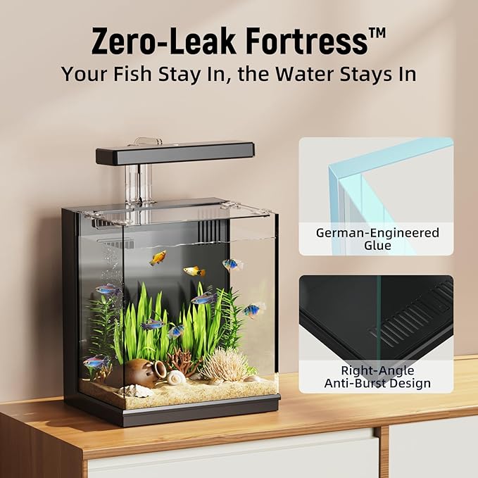 Beta Fish Tank, 2 Gallon Betta Fish Aquariums with Filter & Light, for Men, Fish Tanks for Kids & Starter, Black